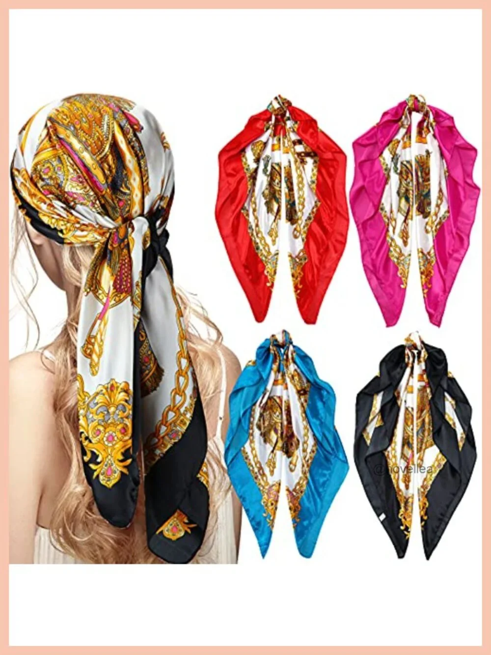 4 Pack 35 Inch Satin Hair Scarves Square Bandanas for Women
